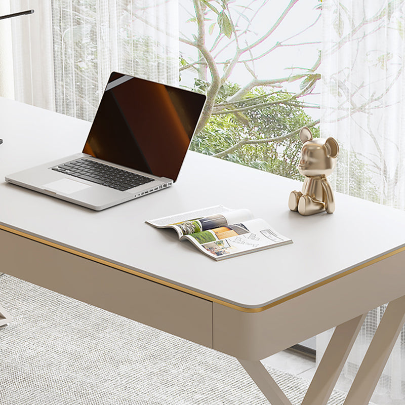 Escritorio de escritura de piedra de estilo contemporáneo escritorio de oficina rectangular con 2 cajones