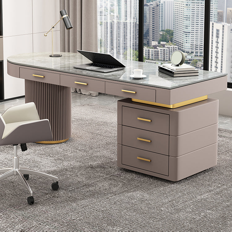 Irregular Shaped Modern Office Table Stone Writing Desk in Green 63"L x 27.6"W x 29.5"H Right Clearhalo 'furn' 'furn_office_desk' 'Furniture' 'Office Desks' 'Office Furniture' 'office_desk' 7496703