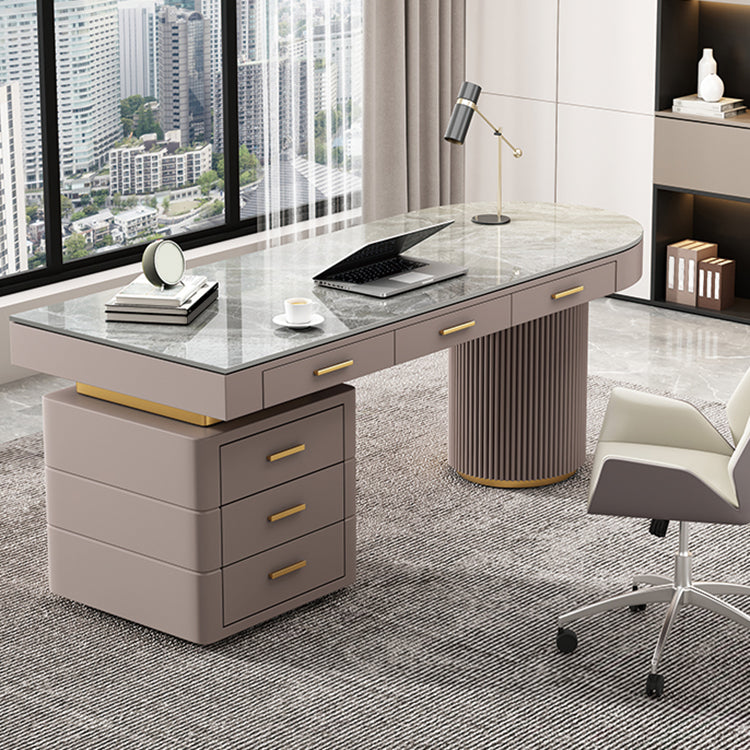 Irregular Shaped Modern Office Table Stone Writing Desk in Green 63"L x 27.6"W x 29.5"H Left Clearhalo 'furn' 'furn_office_desk' 'Furniture' 'Office Desks' 'Office Furniture' 'office_desk' 7496706