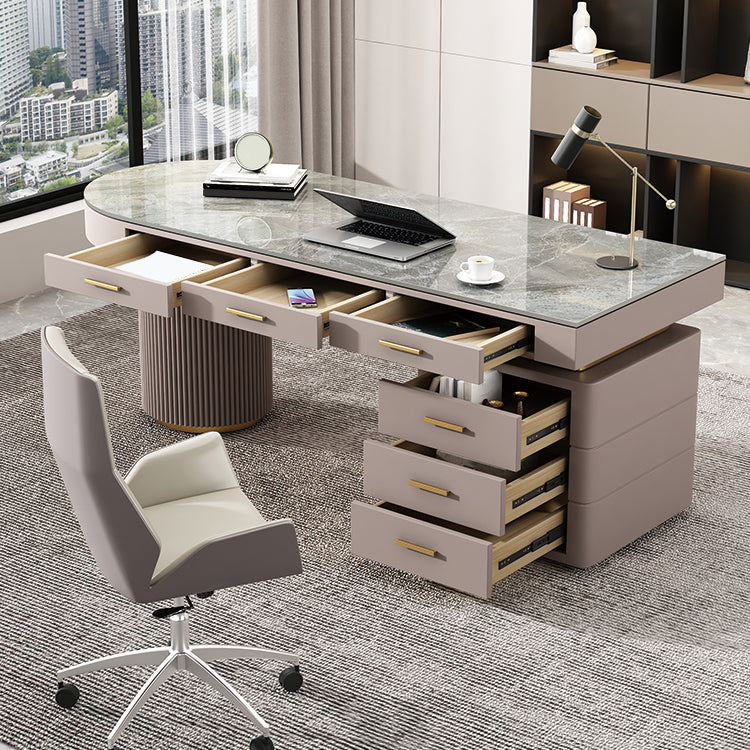 Irregular Shaped Modern Office Table Stone Writing Desk in Green 55.1"L x 27.6"W x 29.5"H Right Clearhalo 'furn' 'furn_office_desk' 'Furniture' 'Office Desks' 'Office Furniture' 'office_desk' 7496708