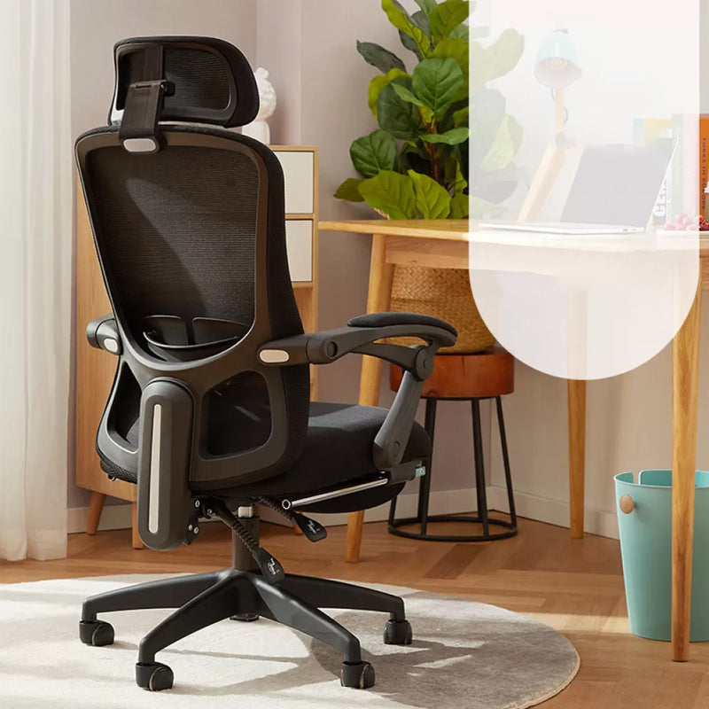 Modern Padded Arms Office Chair No Distressing Ergonomic Slide Chair Black 1 Piece With Footrest Clearhalo 'furn' 'furn_office_chair' 'Furniture' 'Office Chairs' 'Office Furniture' 'office_chair' 7496806