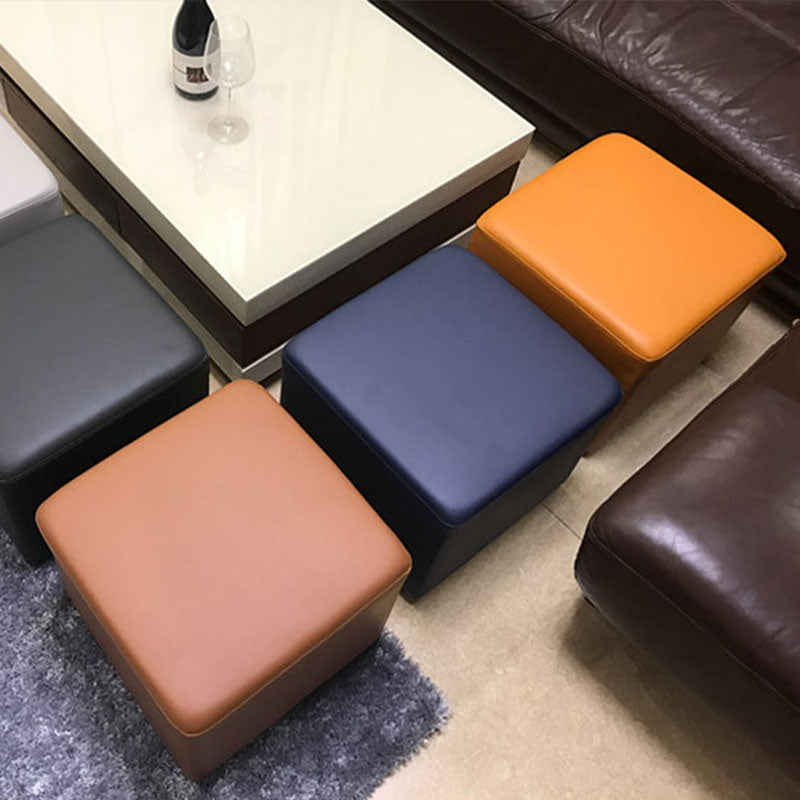 Modern Square Footstools Genuine Leather Foot Stool , 15.6 Inch Width Clearhalo 'furn' 'furn_ottomans_poufs' 'Furniture' 'Living Room Furniture' 'Ottomans & Poufs' 'ottomans_poufs' 7497464