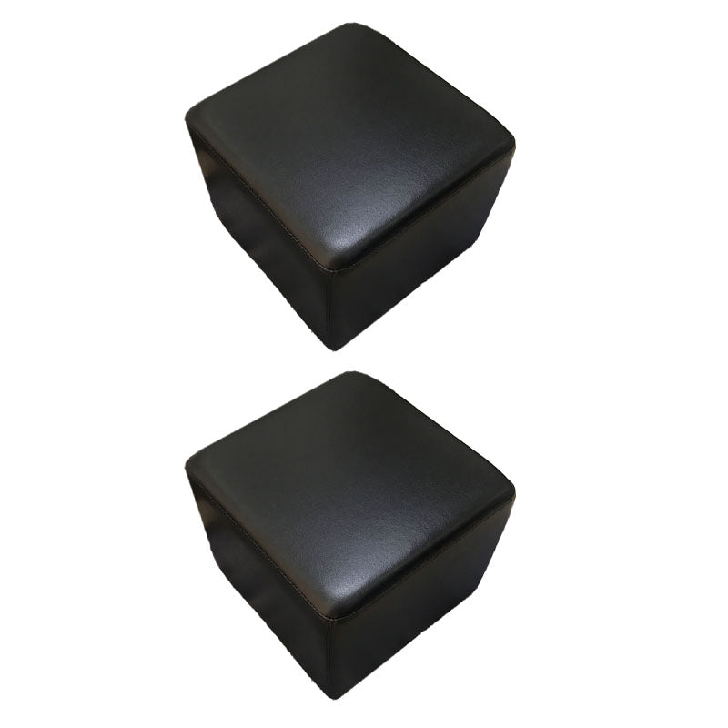 Modern Square Footstools Genuine Leather Foot Stool , 15.6 Inch Width Black 2 Piece Set Clearhalo 'furn' 'furn_ottomans_poufs' 'Furniture' 'Living Room Furniture' 'Ottomans & Poufs' 'ottomans_poufs' 7497486