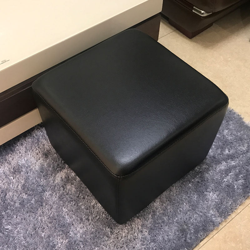 Modern Square Footstools Genuine Leather Foot Stool , 15.6 Inch Width Black 1 Piece Clearhalo 'furn' 'furn_ottomans_poufs' 'Furniture' 'Living Room Furniture' 'Ottomans & Poufs' 'ottomans_poufs' 7497488