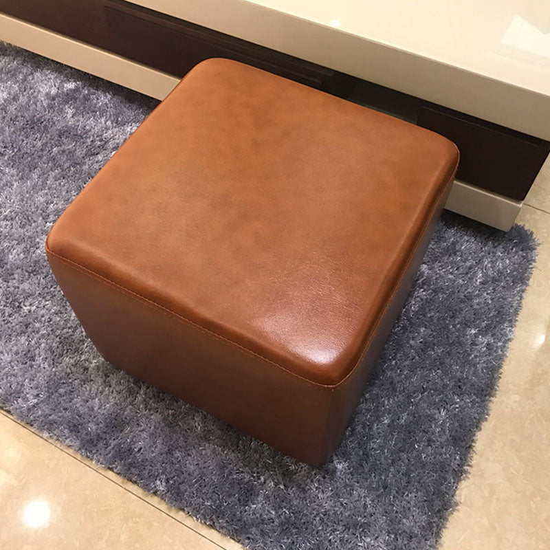 Modern Square Footstools Genuine Leather Foot Stool , 15.6 Inch Width Brown 1 Piece Clearhalo 'furn' 'furn_ottomans_poufs' 'Furniture' 'Living Room Furniture' 'Ottomans & Poufs' 'ottomans_poufs' 7497489