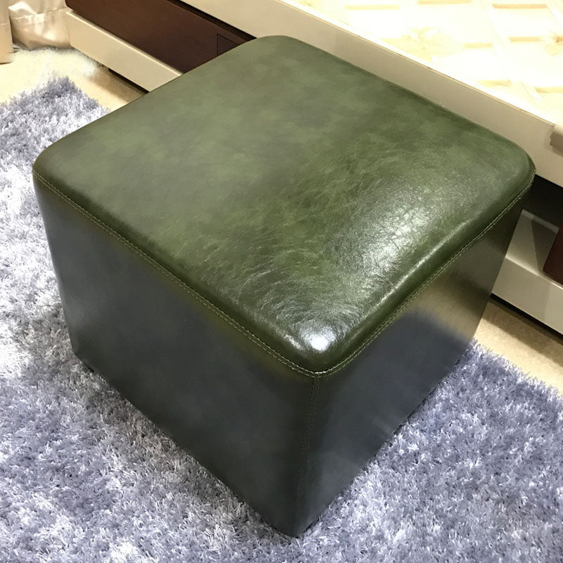 Modern Square Footstools Genuine Leather Foot Stool , 15.6 Inch Width Green 1 Piece Clearhalo 'furn' 'furn_ottomans_poufs' 'Furniture' 'Living Room Furniture' 'Ottomans & Poufs' 'ottomans_poufs' 7497490