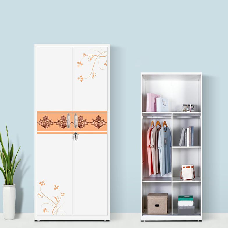 Modern Armoire Steel 2 Doors White Small Wardrobe Armoire with Lock Border Clearhalo 'Armoires & Wardrobes' 'armoires_wardrobes' 'Bedroom Furniture' 'furn' 'furn_armoires_wardrobes' 'Furniture' 7497657