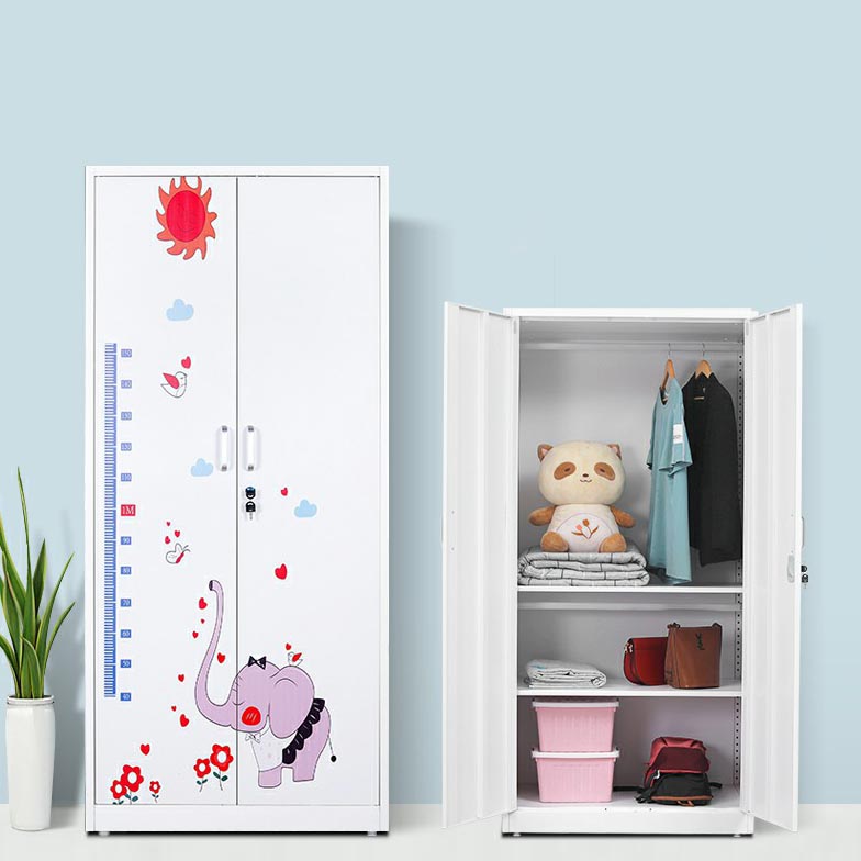 Modern Armoire Steel 2 Doors White Small Wardrobe Armoire with Lock Elephant Clearhalo 'Armoires & Wardrobes' 'armoires_wardrobes' 'Bedroom Furniture' 'furn' 'furn_armoires_wardrobes' 'Furniture' 7497661