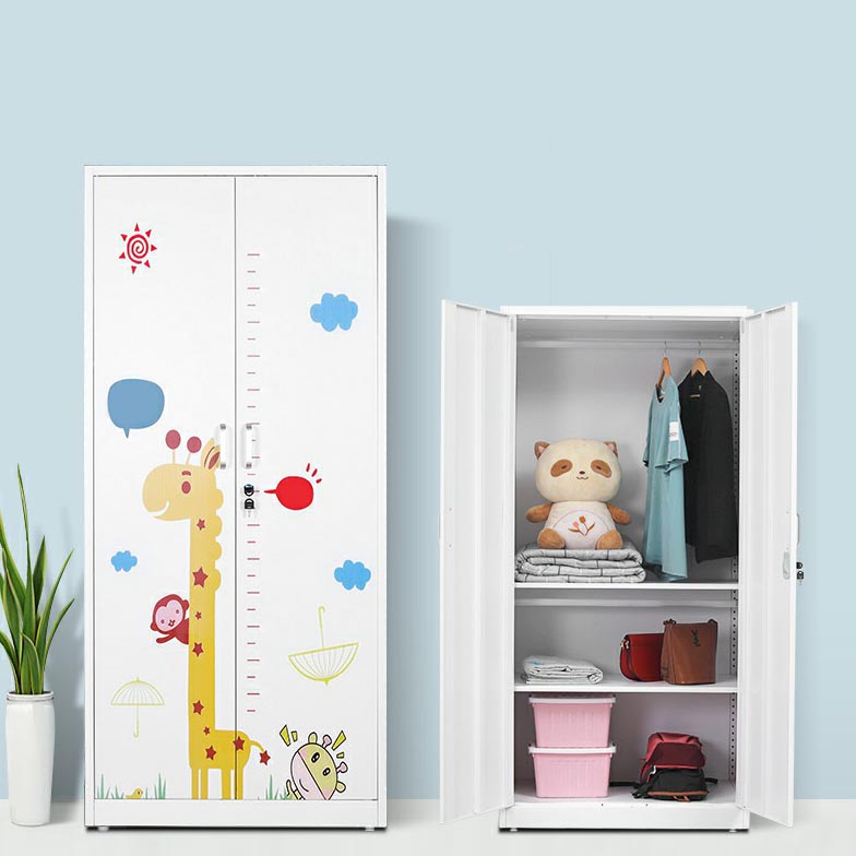 Modern Armoire Steel 2 Doors White Small Wardrobe Armoire with Lock Giraffe Clearhalo 'Armoires & Wardrobes' 'armoires_wardrobes' 'Bedroom Furniture' 'furn' 'furn_armoires_wardrobes' 'Furniture' 7497663