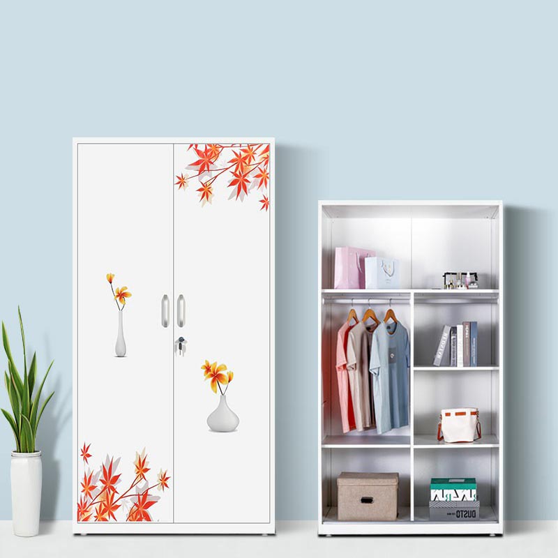 Modern Armoire Steel 2 Doors White Small Wardrobe Armoire with Lock Clearhalo 'Armoires & Wardrobes' 'armoires_wardrobes' 'Bedroom Furniture' 'furn' 'furn_armoires_wardrobes' 'Furniture' 7497668