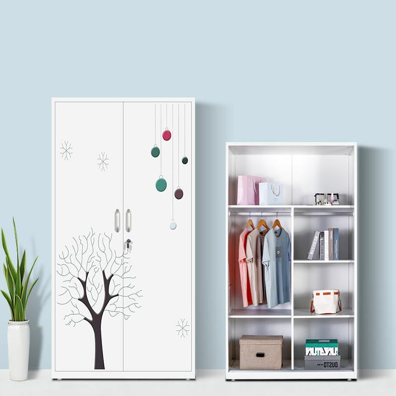Modern Armoire Steel 2 Doors White Small Wardrobe Armoire with Lock Clearhalo 'Armoires & Wardrobes' 'armoires_wardrobes' 'Bedroom Furniture' 'furn' 'furn_armoires_wardrobes' 'Furniture' 7497669
