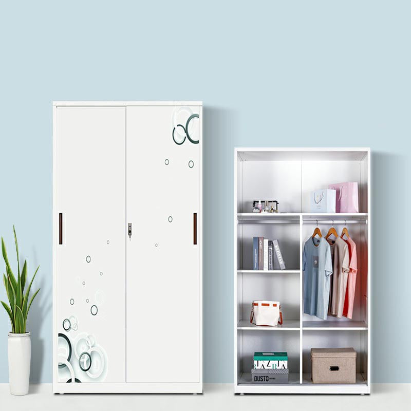 Modern Armoire Steel 2 Doors White Small Wardrobe Armoire with Lock Clearhalo 'Armoires & Wardrobes' 'armoires_wardrobes' 'Bedroom Furniture' 'furn' 'furn_armoires_wardrobes' 'Furniture' 7497670