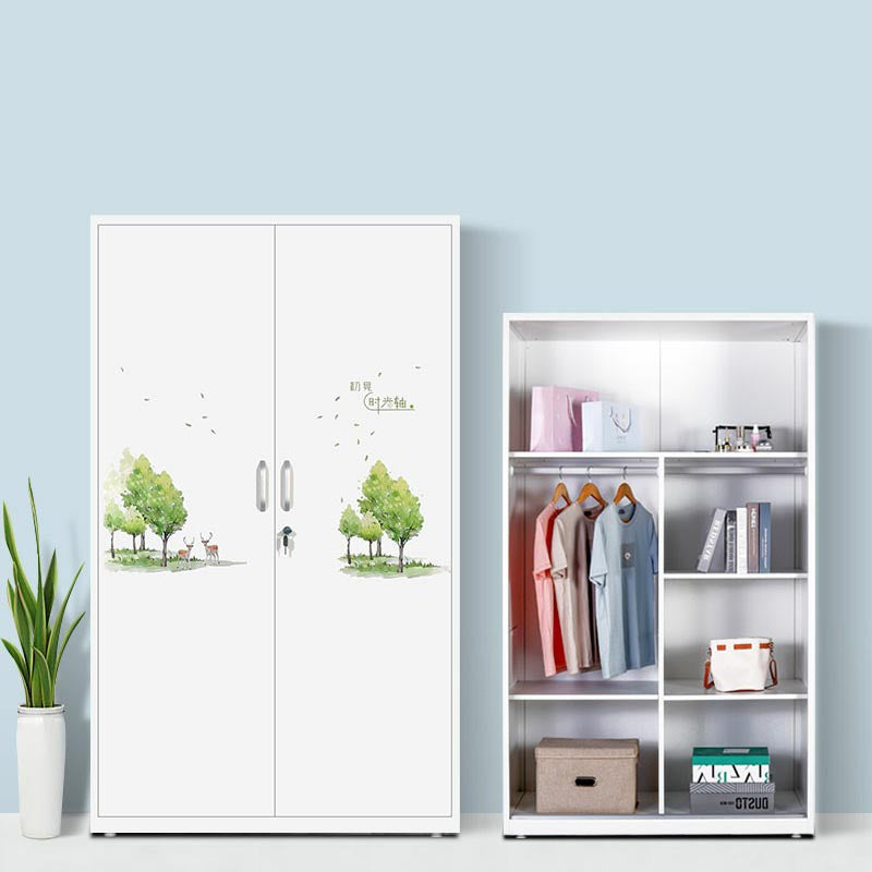 Modern Armoire Steel 2 Doors White Small Wardrobe Armoire with Lock Clearhalo 'Armoires & Wardrobes' 'armoires_wardrobes' 'Bedroom Furniture' 'furn' 'furn_armoires_wardrobes' 'Furniture' 7497672