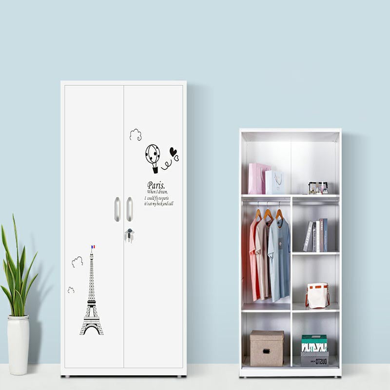Modern Armoire Steel 2 Doors White Small Wardrobe Armoire with Lock Clearhalo 'Armoires & Wardrobes' 'armoires_wardrobes' 'Bedroom Furniture' 'furn' 'furn_armoires_wardrobes' 'Furniture' 7497673