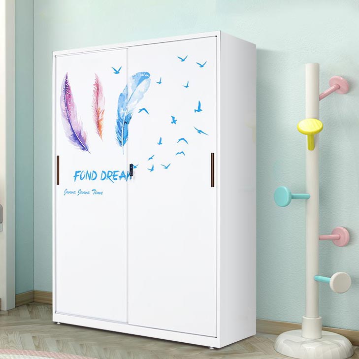 Modern Armoire Steel 2 Doors White Small Wardrobe Armoire with Lock Clearhalo 'Armoires & Wardrobes' 'armoires_wardrobes' 'Bedroom Furniture' 'furn' 'furn_armoires_wardrobes' 'Furniture' 7497674