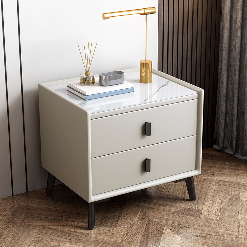 Modern Accent Table Nightstand Stone Nightstand with Drawers Off-White 1 Piece Clearhalo 'Bedroom Furniture' 'furn' 'furn_night_stand' 'Furniture' 'night_stand' 'Nightstands' 7497766