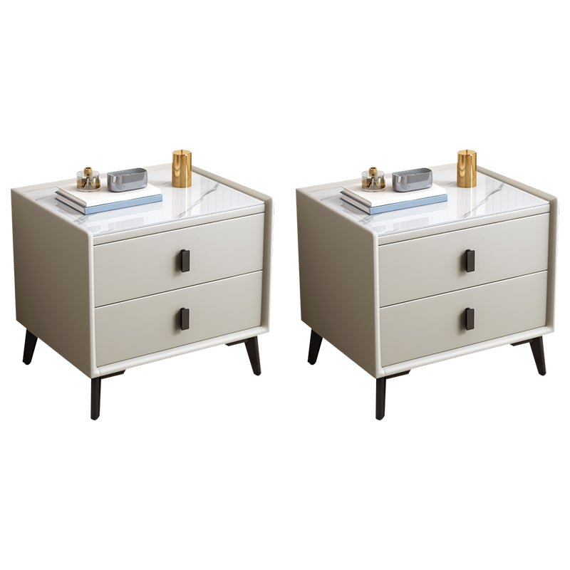Modern Accent Table Nightstand Stone Nightstand with Drawers Off-White 2 Piece Set Clearhalo 'Bedroom Furniture' 'furn' 'furn_night_stand' 'Furniture' 'night_stand' 'Nightstands' 7497771