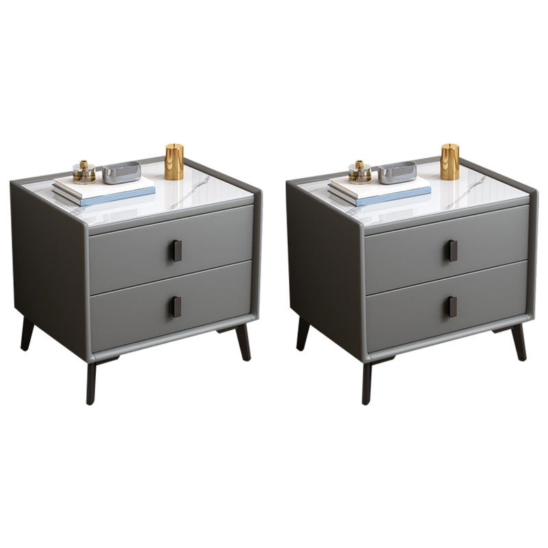 Modern Accent Table Nightstand Stone Nightstand with Drawers Dark Gray 2 Piece Set Clearhalo 'Bedroom Furniture' 'furn' 'furn_night_stand' 'Furniture' 'night_stand' 'Nightstands' 7497773