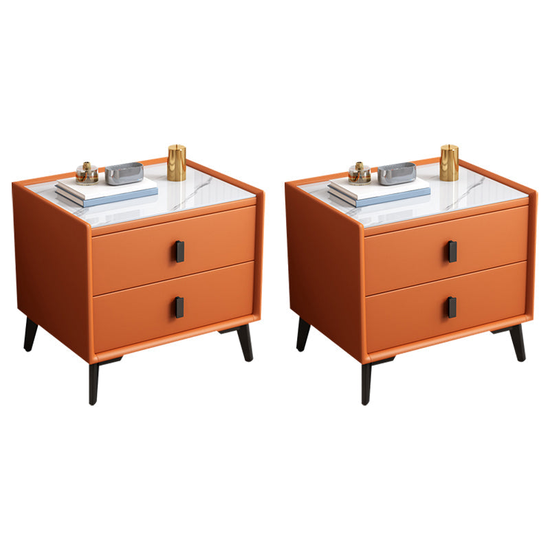 Modern Accent Table Nightstand Stone Nightstand with Drawers Orange 2 Piece Set Clearhalo 'Bedroom Furniture' 'furn' 'furn_night_stand' 'Furniture' 'night_stand' 'Nightstands' 7497775
