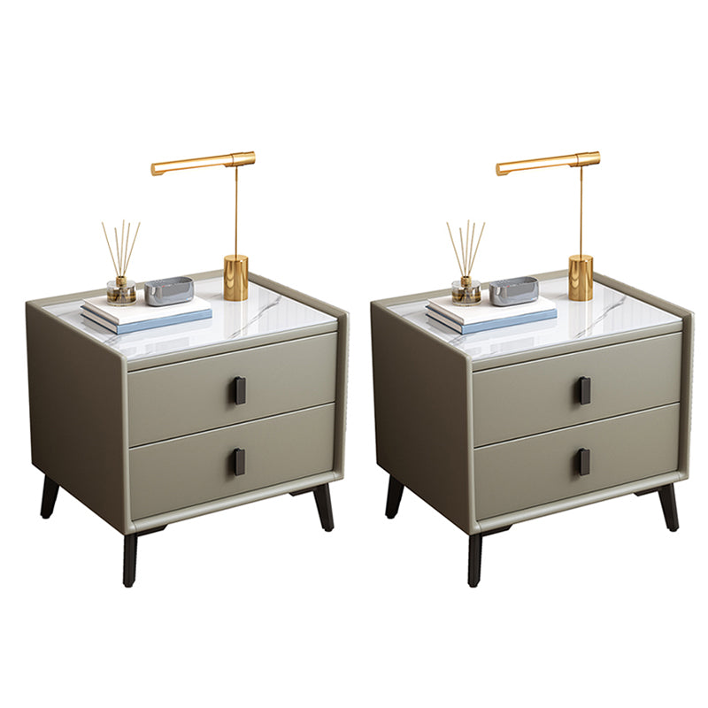 Modern Accent Table Nightstand Stone Nightstand with Drawers Grey 2 Piece Set Clearhalo 'Bedroom Furniture' 'furn' 'furn_night_stand' 'Furniture' 'night_stand' 'Nightstands' 7497777