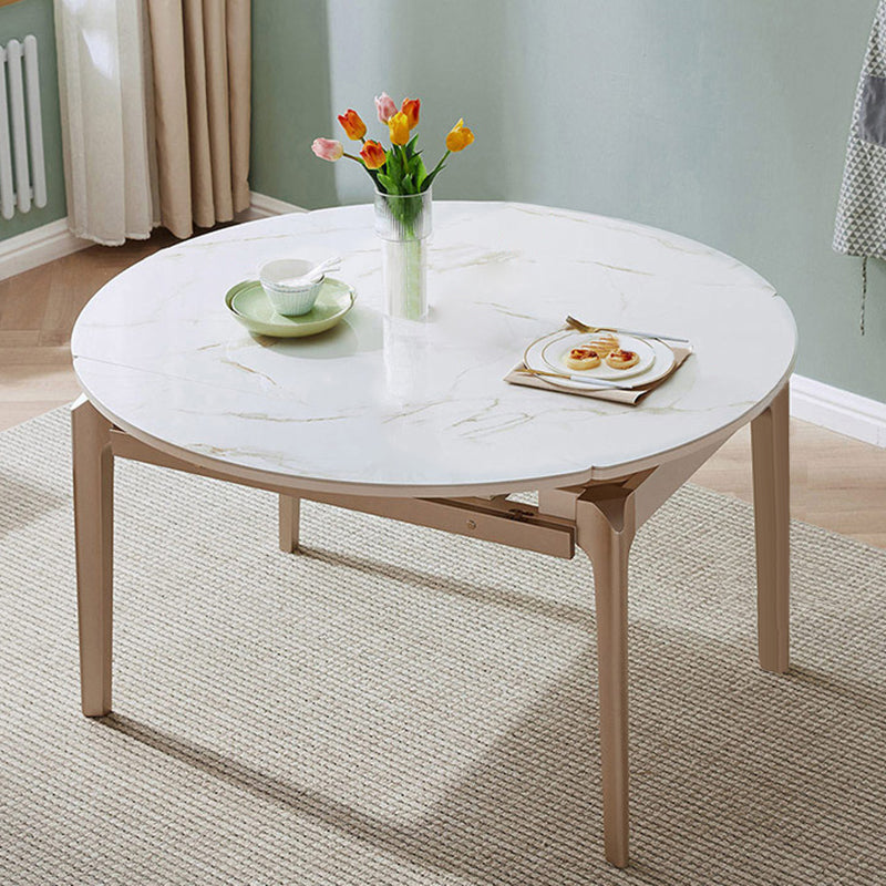 Extendable Round Dining Table Solid Wood 4 Legs Dining Table for Dining Room Rose Gold Without Chairs Clearhalo 'Dining Tables & Seating' 'Dining Tables' 'dining_table' 'furn' 'furn_dining_table' 'Furniture' 'Kitchen & Dining Furniture' 7498801