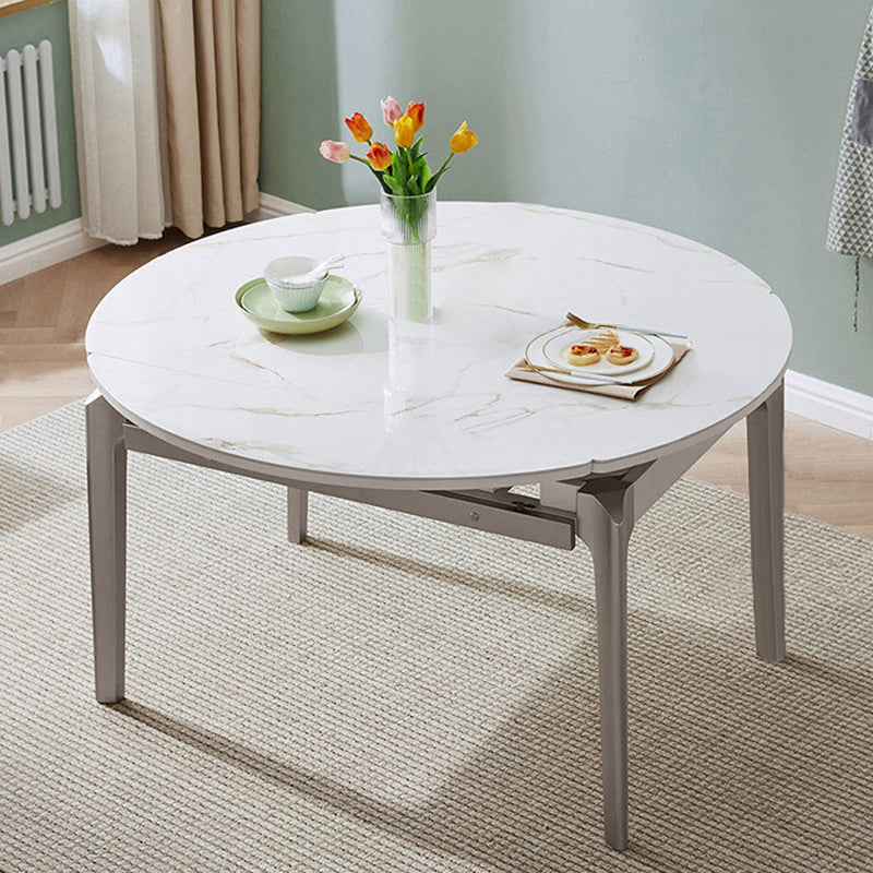 Extendable Round Dining Table Solid Wood 4 Legs Dining Table for Dining Room Grey Without Chairs Clearhalo 'Dining Tables & Seating' 'Dining Tables' 'dining_table' 'furn' 'furn_dining_table' 'Furniture' 'Kitchen & Dining Furniture' 7498802