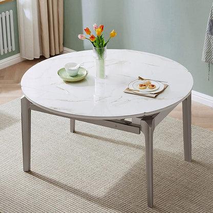 Extendable Round Dining Table Solid Wood 4 Legs Dining Table for Dining Room Grey Without Chairs Clearhalo 'Dining Tables & Seating' 'Dining Tables' 'dining_table' 'furn' 'furn_dining_table' 'Furniture' 'Kitchen & Dining Furniture' 7498802