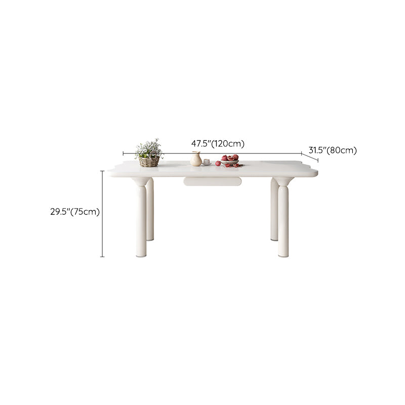 White Rectangle Dining Table Stone and Solid Wood Dining Table with 4 Legs Clearhalo 'Dining Tables & Seating' 'Dining Tables' 'dining_table' 'furn' 'furn_dining_table' 'Furniture' 'Kitchen & Dining Furniture' 7498836