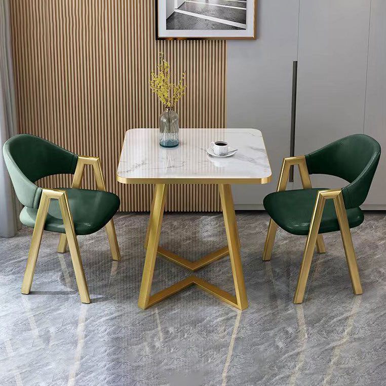 Glam Stone Square White Dining Table Metal Base for Dining Room Clearhalo 'Dining Tables & Seating' 'Dining Tables' 'dining_table' 'furn' 'furn_dining_table' 'Furniture' 'Kitchen & Dining Furniture' 7498840
