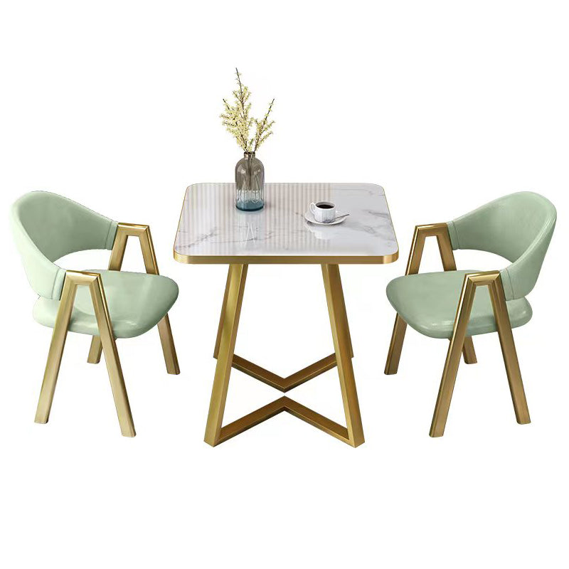 Glam Stone Square White Dining Table Metal Base for Dining Room Clearhalo 'Dining Tables & Seating' 'Dining Tables' 'dining_table' 'furn' 'furn_dining_table' 'Furniture' 'Kitchen & Dining Furniture' 7498844