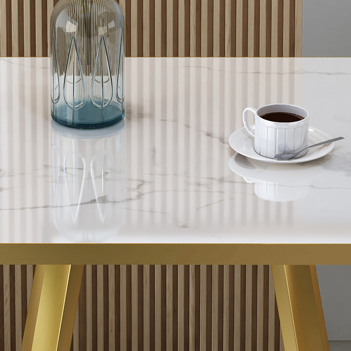 Glam Stone Square White Dining Table Metal Base for Dining Room Clearhalo 'Dining Tables & Seating' 'Dining Tables' 'dining_table' 'furn' 'furn_dining_table' 'Furniture' 'Kitchen & Dining Furniture' 7498846