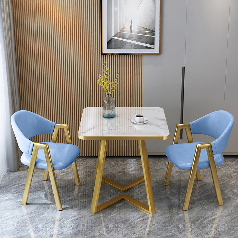 Glam Stone Square White Dining Table Metal Base for Dining Room Clearhalo 'Dining Tables & Seating' 'Dining Tables' 'dining_table' 'furn' 'furn_dining_table' 'Furniture' 'Kitchen & Dining Furniture' 7498849