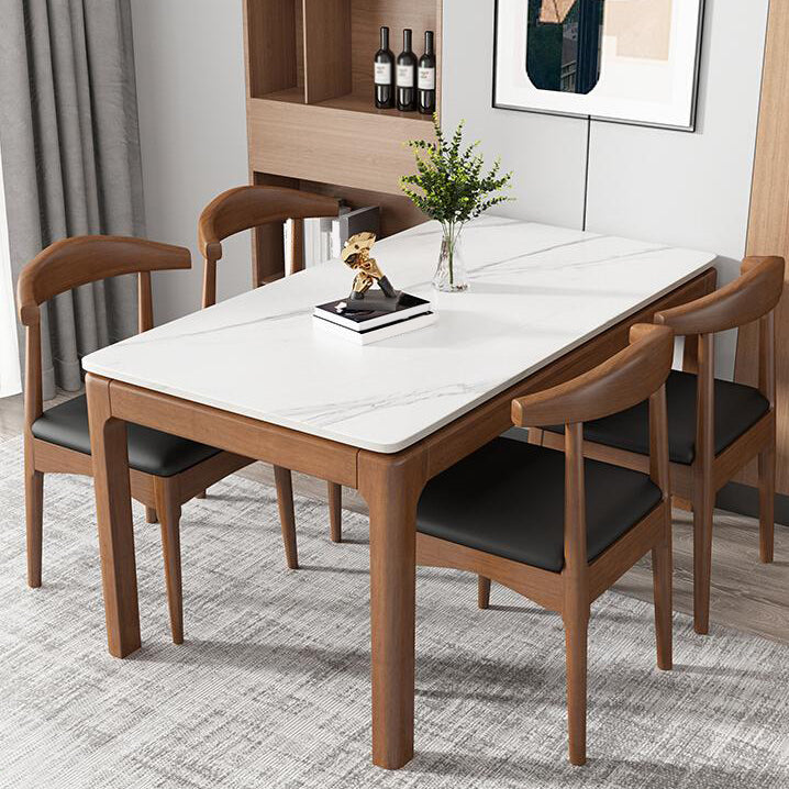 Rectangle Stone Top Dining Table Rubberwood Solid Wood 4 Legs Dining Table Clearhalo 'Dining Tables & Seating' 'Dining Tables' 'dining_table' 'furn' 'furn_dining_table' 'Furniture' 'Kitchen & Dining Furniture' 7498853