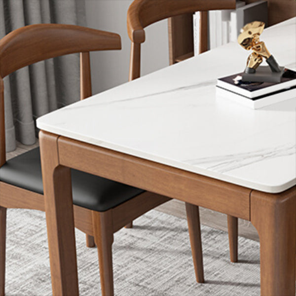 Rectangle Stone Top Dining Table Rubberwood Solid Wood 4 Legs Dining Table Clearhalo 'Dining Tables & Seating' 'Dining Tables' 'dining_table' 'furn' 'furn_dining_table' 'Furniture' 'Kitchen & Dining Furniture' 7498856