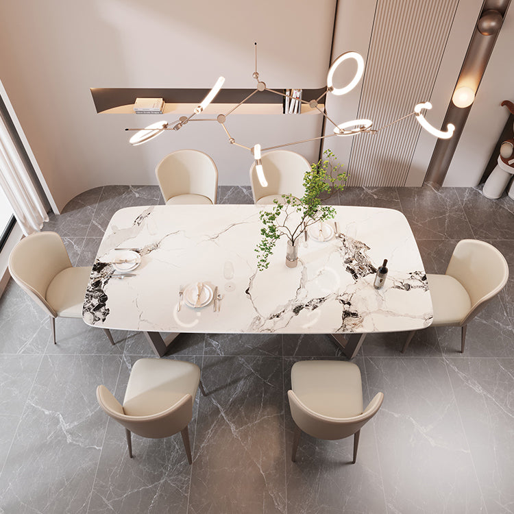 Table à manger rectangulaire en pierre moderne, base en métal pour salle à manger