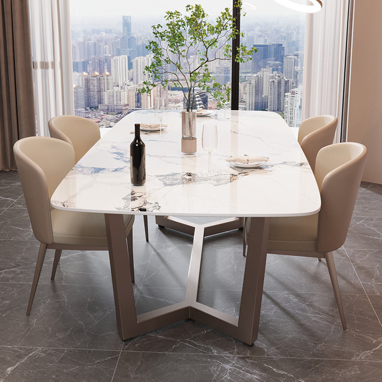 Table à manger rectangulaire en pierre moderne, base en métal pour salle à manger