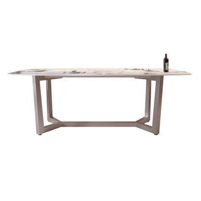 Table à manger rectangulaire en pierre moderne, base en métal pour salle à manger
