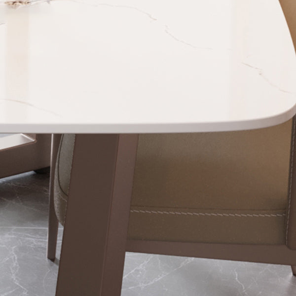 Table à manger rectangulaire en pierre moderne, base en métal pour salle à manger