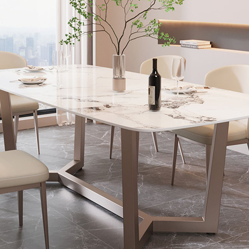 Table à manger rectangulaire en pierre moderne, base en métal pour salle à manger