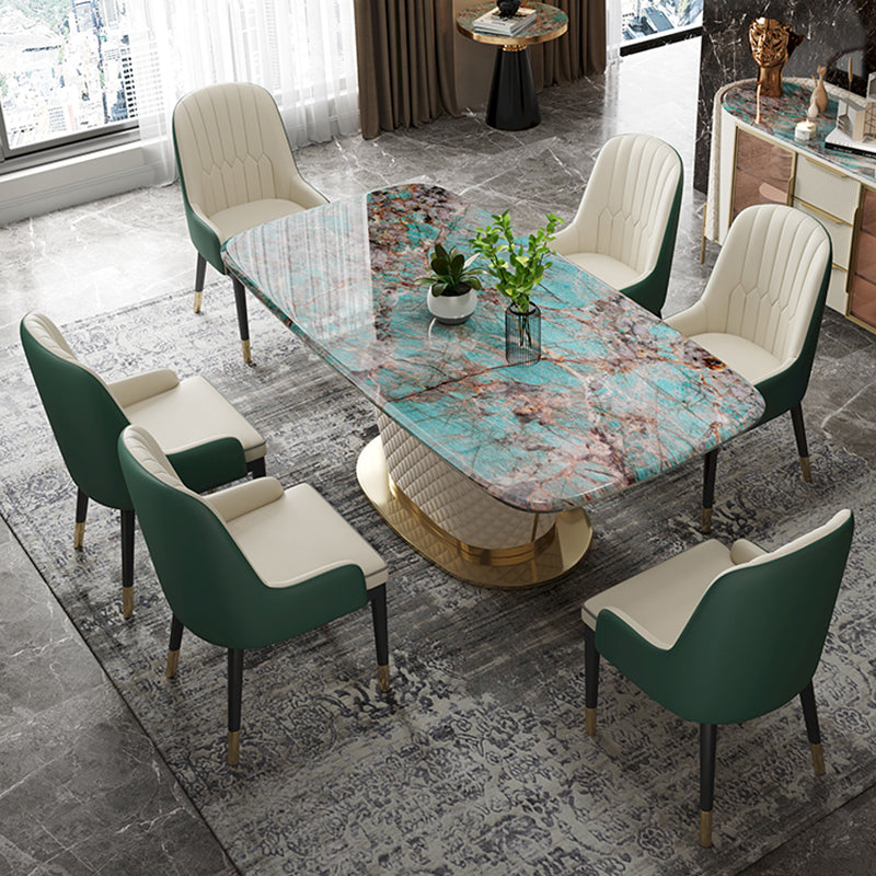 Rectangle Pedestal Dinette Table Traditional Luxury Faux Marble Dinner Room Table Green Without Chairs Clearhalo 'Dining Tables & Seating' 'Dining Tables' 'dining_table' 'furn' 'furn_dining_table' 'Furniture' 'Kitchen & Dining Furniture' 7498884