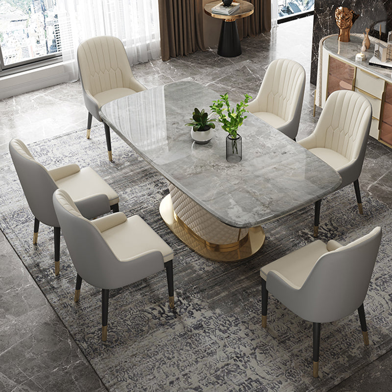 Rectangle Pedestal Dinette Table Traditional Luxury Faux Marble Dinner Room Table Gray Without Chairs Clearhalo 'Dining Tables & Seating' 'Dining Tables' 'dining_table' 'furn' 'furn_dining_table' 'Furniture' 'Kitchen & Dining Furniture' 7498885
