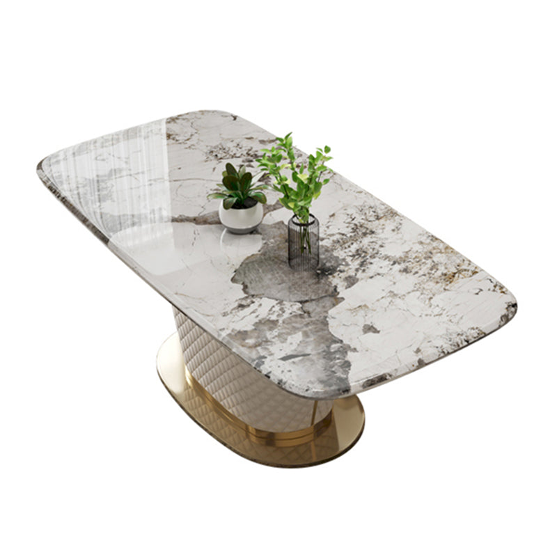 Rectangle Pedestal Dinette Table Traditional Luxury Faux Marble Dinner Room Table Pandora Gold Without Chairs Clearhalo 'Dining Tables & Seating' 'Dining Tables' 'dining_table' 'furn' 'furn_dining_table' 'Furniture' 'Kitchen & Dining Furniture' 7498889