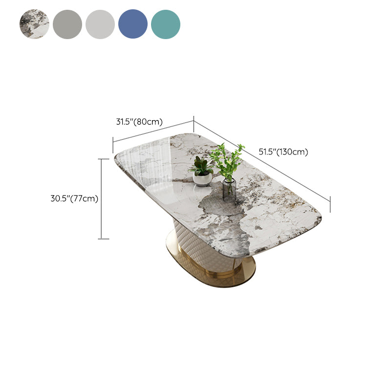 Rectangle Pedestal Dinette Table Traditional Luxury Faux Marble Dinner Room Table Clearhalo 'Dining Tables & Seating' 'Dining Tables' 'dining_table' 'furn' 'furn_dining_table' 'Furniture' 'Kitchen & Dining Furniture' 7498894