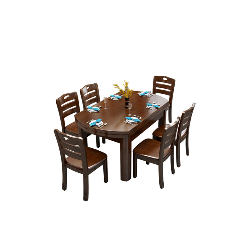 Solid Wood Dining Table Set 1/7 Pieces Dining Set for Kitchen Table & Chair(s) Nut-Brown Clearhalo 'Dining Room Sets' 'Dining Tables & Seating' 'dining_room_set' 'furn' 'furn_dining_room_set' 'Furniture' 'Kitchen & Dining Furniture' 7499061