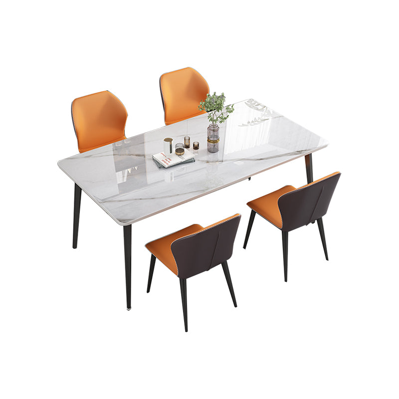 Modern Standard Height Furniture 5/7 Pcs Stone Rectangle Table with Upholstered Chair Table & Chair(s) Gloss White Clearhalo 'Dining Room Sets' 'Dining Tables & Seating' 'dining_room_set' 'furn' 'furn_dining_room_set' 'Furniture' 'Kitchen & Dining Furniture' 7499087