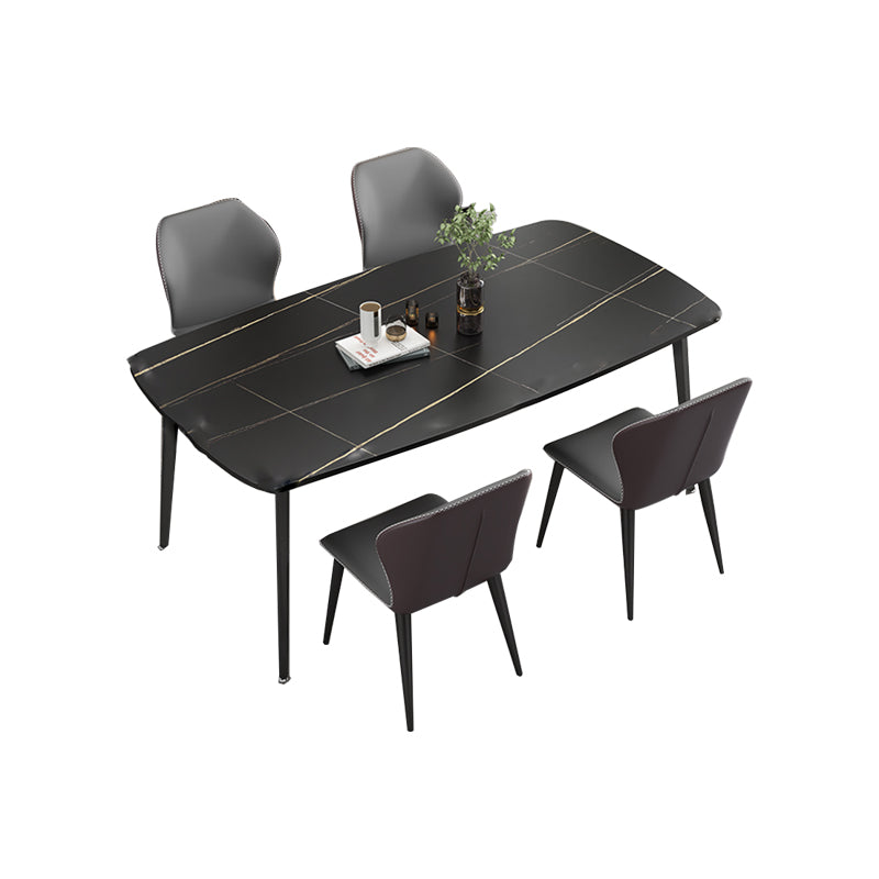 Modern Standard Height Furniture 5/7 Pcs Stone Rectangle Table with Upholstered Chair Table & Chair(s) Black Clearhalo 'Dining Room Sets' 'Dining Tables & Seating' 'dining_room_set' 'furn' 'furn_dining_room_set' 'Furniture' 'Kitchen & Dining Furniture' 7499088