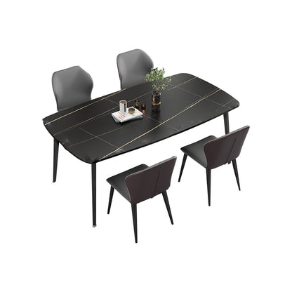 Modern Standard Height Furniture 5/7 Pcs Stone Rectangle Table with Upholstered Chair Table & Chair(s) Black Clearhalo 'Dining Room Sets' 'Dining Tables & Seating' 'dining_room_set' 'furn' 'furn_dining_room_set' 'Furniture' 'Kitchen & Dining Furniture' 7499088