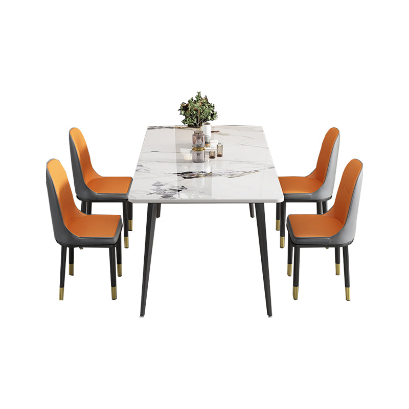 Modern Standard Height Furniture 5/7 Pcs Stone Rectangle Table with Upholstered Chair Table & Chair(s) White Clearhalo 'Dining Room Sets' 'Dining Tables & Seating' 'dining_room_set' 'furn' 'furn_dining_room_set' 'Furniture' 'Kitchen & Dining Furniture' 7499090