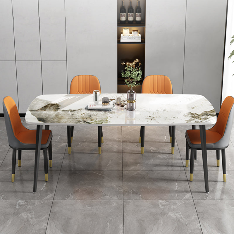 Modern Standard Height Furniture 5/7 Pcs Stone Rectangle Table with Upholstered Chair Clearhalo 'Dining Room Sets' 'Dining Tables & Seating' 'dining_room_set' 'furn' 'furn_dining_room_set' 'Furniture' 'Kitchen & Dining Furniture' 7499091