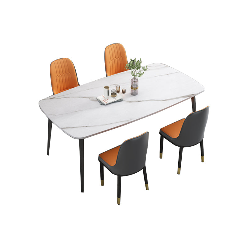 Modern Standard Height Furniture 5/7 Pcs Stone Rectangle Table with Upholstered Chair Table & Chair(s) 63"L x 31.5"W x 29.5"H Ivory Clearhalo 'Dining Room Sets' 'Dining Tables & Seating' 'dining_room_set' 'furn' 'furn_dining_room_set' 'Furniture' 'Kitchen & Dining Furniture' 7499092